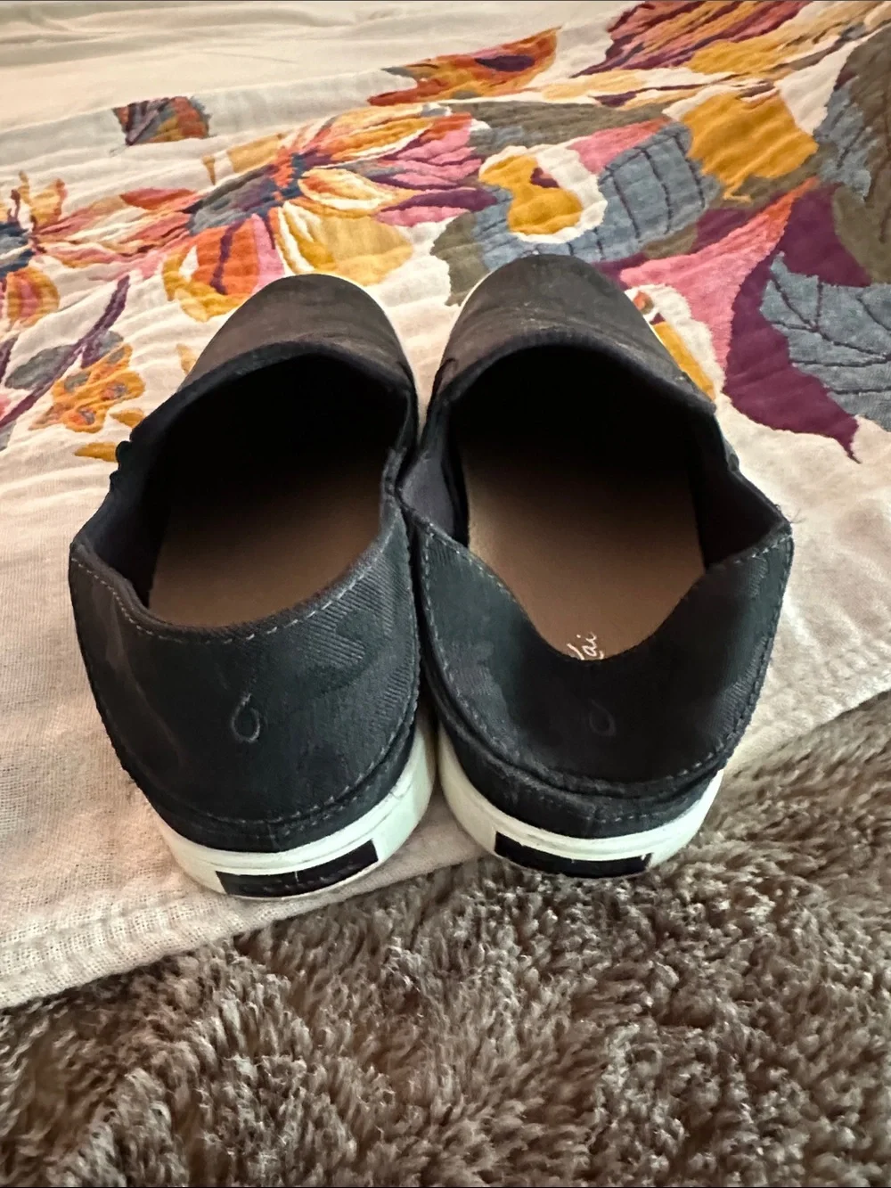 Olukai  Black Camouflage Slip-Ons
